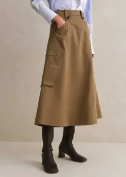 Clearance ME+EM Cotton Utility Midi Skirt Tan