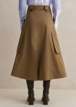 Clearance ME+EM Cotton Utility Midi Skirt Tan