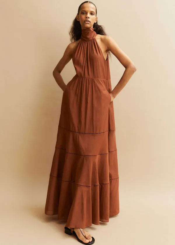 Hot ME+EM Cotton Voile Halterneck Full-Length Dress Cinnamon