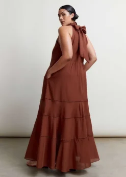 Hot ME+EM Cotton Voile Halterneck Full-Length Dress Cinnamon