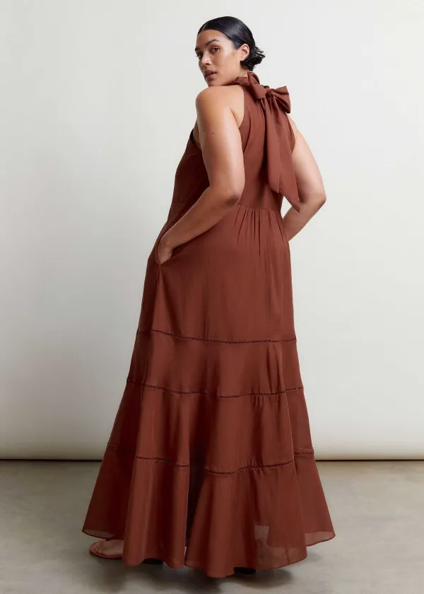 Hot ME+EM Cotton Voile Halterneck Full-Length Dress Cinnamon