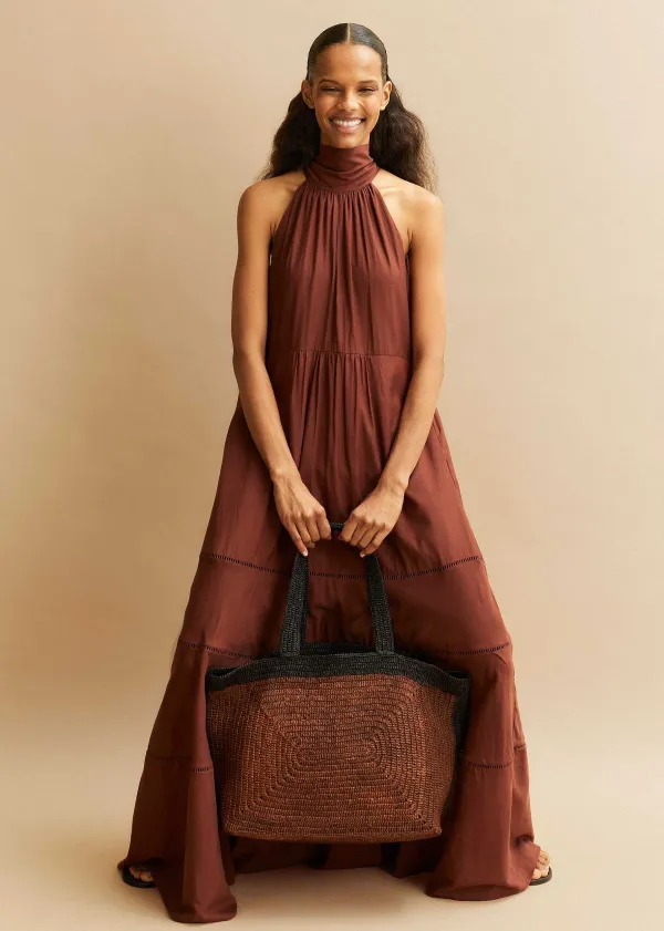 Hot ME+EM Cotton Voile Halterneck Full-Length Dress Cinnamon