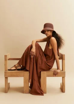 Hot ME+EM Cotton Voile Halterneck Full-Length Dress Cinnamon