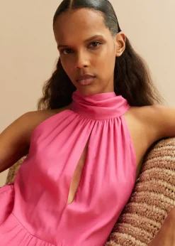 Online ME+EM Cotton Voile Halterneck Full-Length Dress Ultra Pink