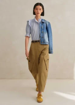 Hot ME+EM Cotton Voile Stripe Short Sleeve Top Cream/Blue
