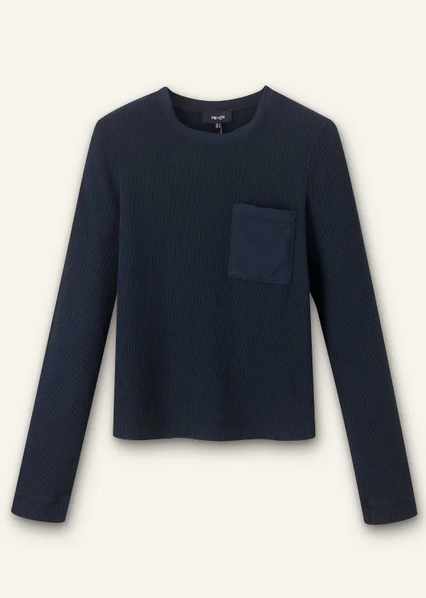 Discount ME+EM Cotton Waffle Jersey Longsleeve Top Navy