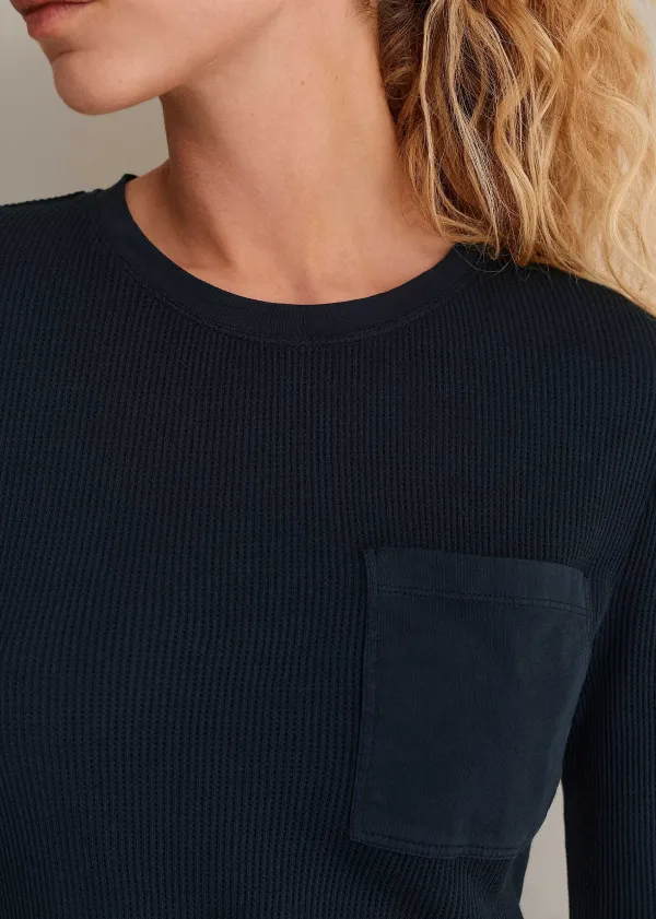Discount ME+EM Cotton Waffle Jersey Longsleeve Top Navy
