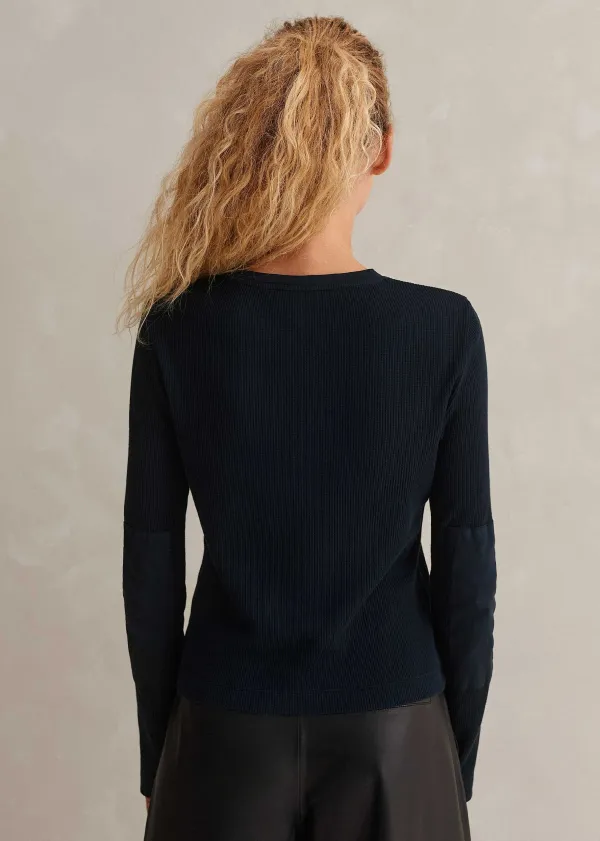 Discount ME+EM Cotton Waffle Jersey Longsleeve Top Navy