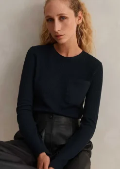 Discount ME+EM Cotton Waffle Jersey Longsleeve Top Navy