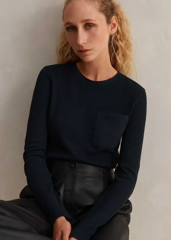 Discount ME+EM Cotton Waffle Jersey Longsleeve Top Navy