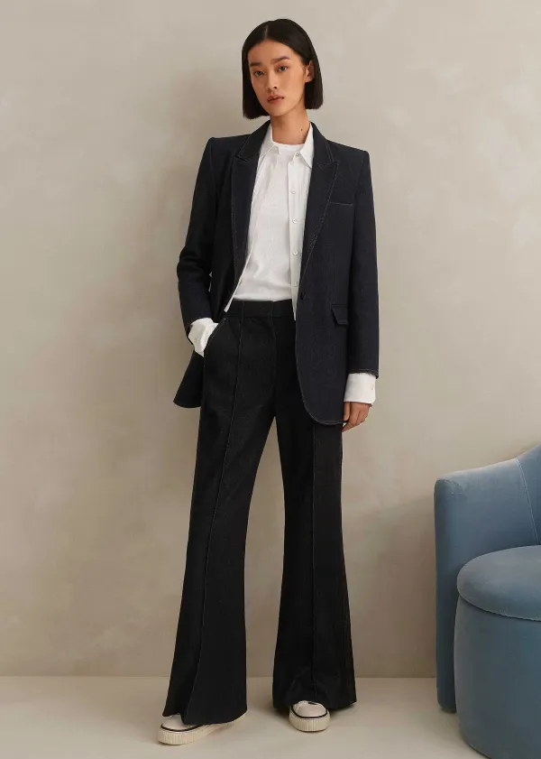Discount ME+EM Cotton-Blend Denim Kick Flare Trouser Indigo