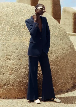 ME+EM Cotton-Blend Denim Kick-Flare Trouser Suit Blue