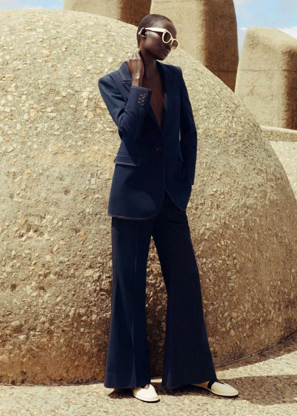 ME+EM Cotton-Blend Denim Kick-Flare Trouser Suit Blue