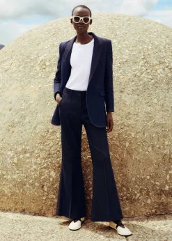 ME+EM Cotton-Blend Denim Kick-Flare Trouser Suit Blue