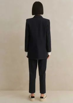 Sale ME+EM Cotton-Blend Denim Straight Crop Trouser Suit Blue