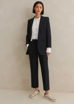 Sale ME+EM Cotton-Blend Denim Straight Crop Trouser Suit Blue