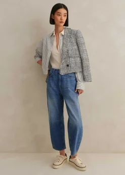 Best ME+EM Cotton-Blend Fringe Trim Crop Jacket Black/White