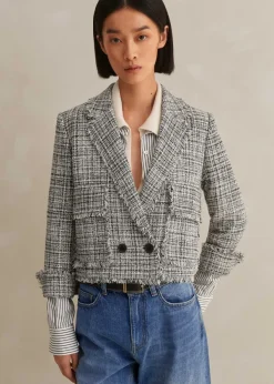 Best ME+EM Cotton-Blend Fringe Trim Crop Jacket Black/White