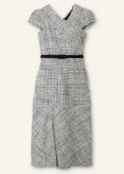 New ME+EM Cotton-Blend Fringe Trim Midi Dress Black/White