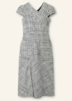 New ME+EM Cotton-Blend Fringe Trim Midi Dress Black/White