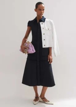 Discount ME+EM Cotton-Blend Fringed Midi Dress Navy