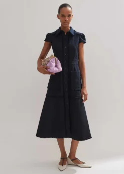 Discount ME+EM Cotton-Blend Fringed Midi Dress Navy