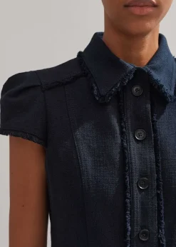 Discount ME+EM Cotton-Blend Fringed Midi Dress Navy