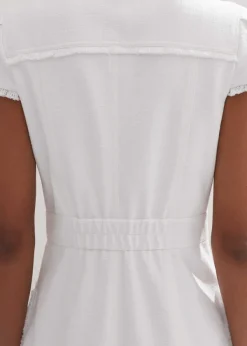 Outlet ME+EM Cotton-Blend Fringed Midi Dress Cream