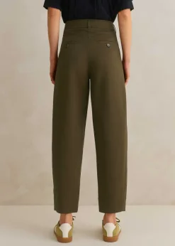 Outlet ME+EM Cotton-Blend Tapered Pleat Trouser Dark Olive