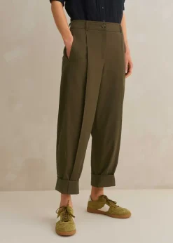 Outlet ME+EM Cotton-Blend Tapered Pleat Trouser Dark Olive