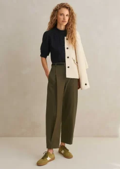 Outlet ME+EM Cotton-Blend Tapered Pleat Trouser Dark Olive