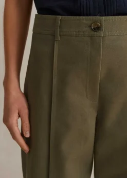 Outlet ME+EM Cotton-Blend Tapered Pleat Trouser Dark Olive