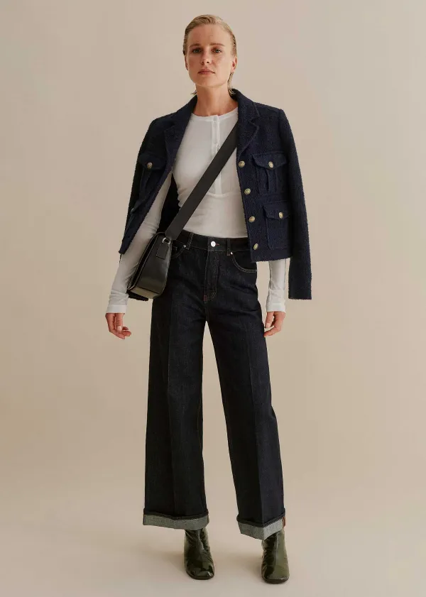 Discount ME+EM Crease Front Turn Up Wide-Leg Jean Indigo