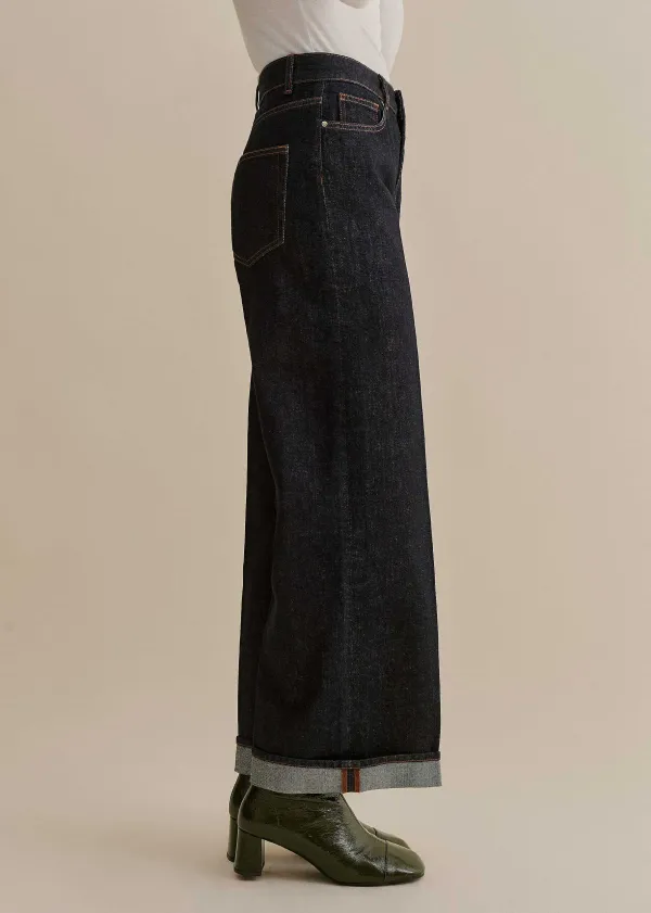 Discount ME+EM Crease Front Turn Up Wide-Leg Jean Indigo