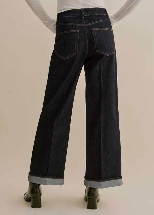Discount ME+EM Crease Front Turn Up Wide-Leg Jean Indigo