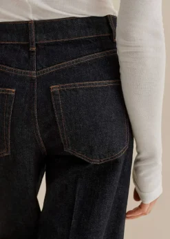Discount ME+EM Crease Front Turn Up Wide-Leg Jean Indigo