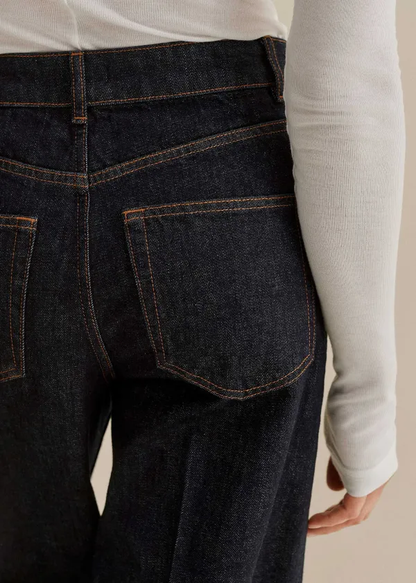 Discount ME+EM Crease Front Turn Up Wide-Leg Jean Indigo