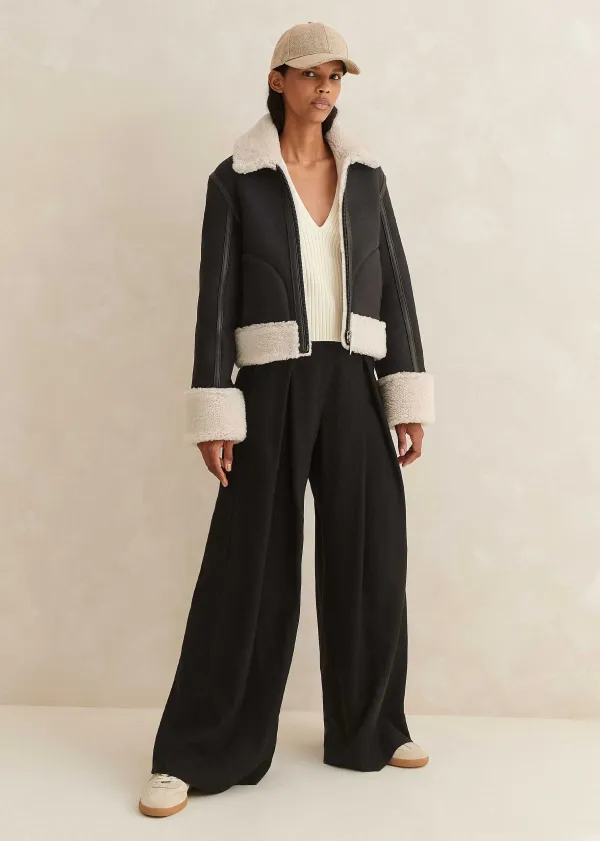 Clearance ME+EM Crop Aviator Jacket Black/Cream