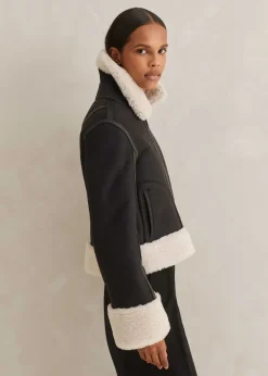 Clearance ME+EM Crop Aviator Jacket Black/Cream
