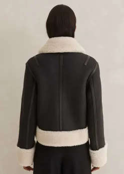 Clearance ME+EM Crop Aviator Jacket Black/Cream