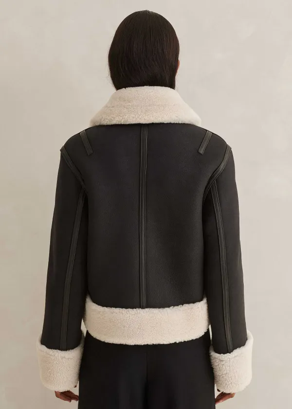 Clearance ME+EM Crop Aviator Jacket Black/Cream