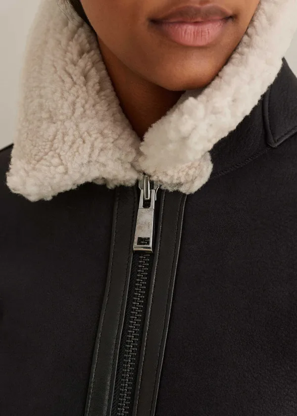 Clearance ME+EM Crop Aviator Jacket Black/Cream