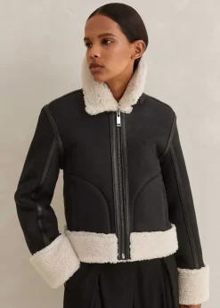 Clearance ME+EM Crop Aviator Jacket Black/Cream