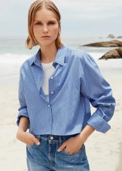 New ME+EM Cropped Boxy Stripe Shirt Blue/White