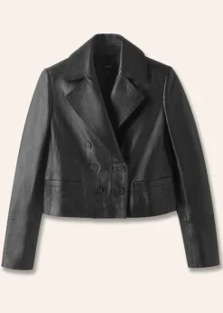 Clearance ME+EM Cropped Leather Military Jacket Black