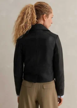 Clearance ME+EM Cropped Leather Military Jacket Black