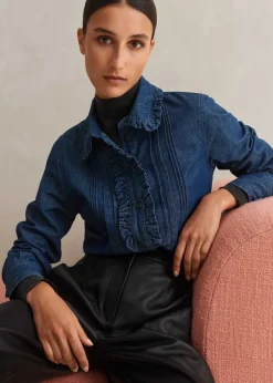 Clearance ME+EM Denim Frill Shirt Blue