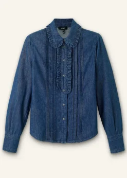 Clearance ME+EM Denim Frill Shirt Blue