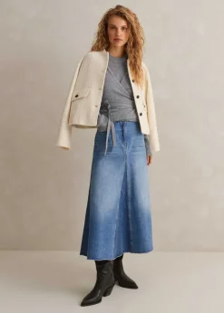New ME+EM Denim Insert Midi Skirt Light/Dark Wash