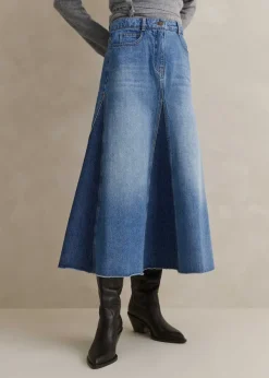 New ME+EM Denim Insert Midi Skirt Light/Dark Wash